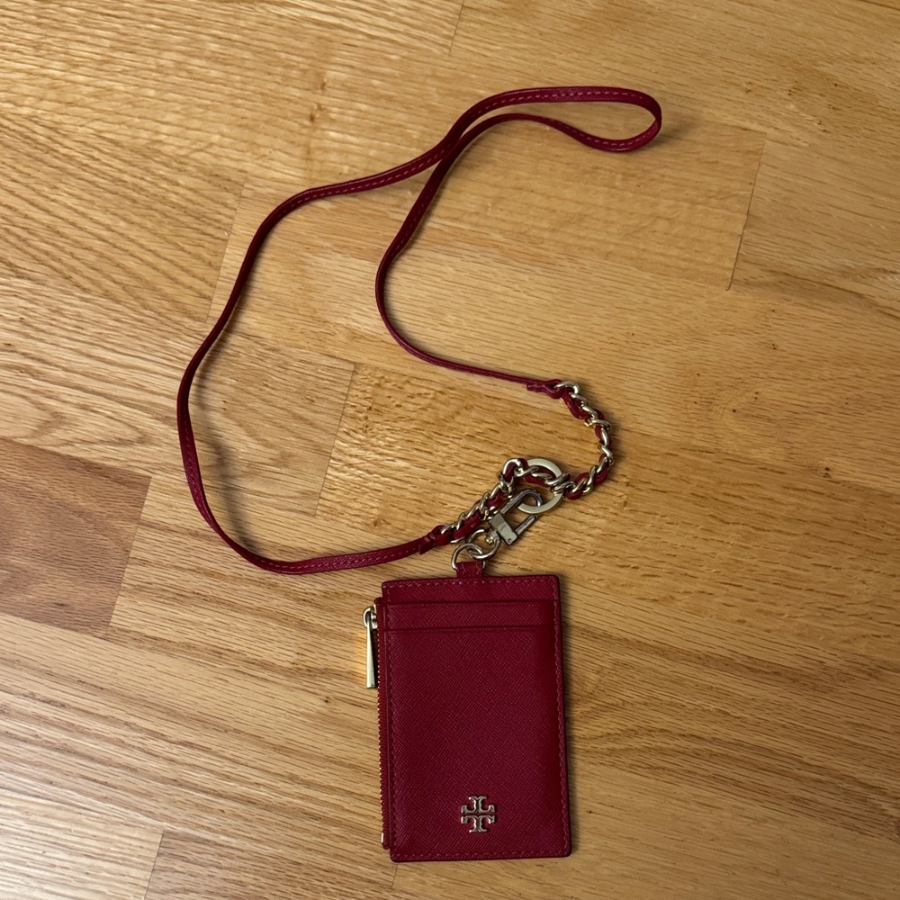 Tory Burch Red Card Holder with Chain Strap